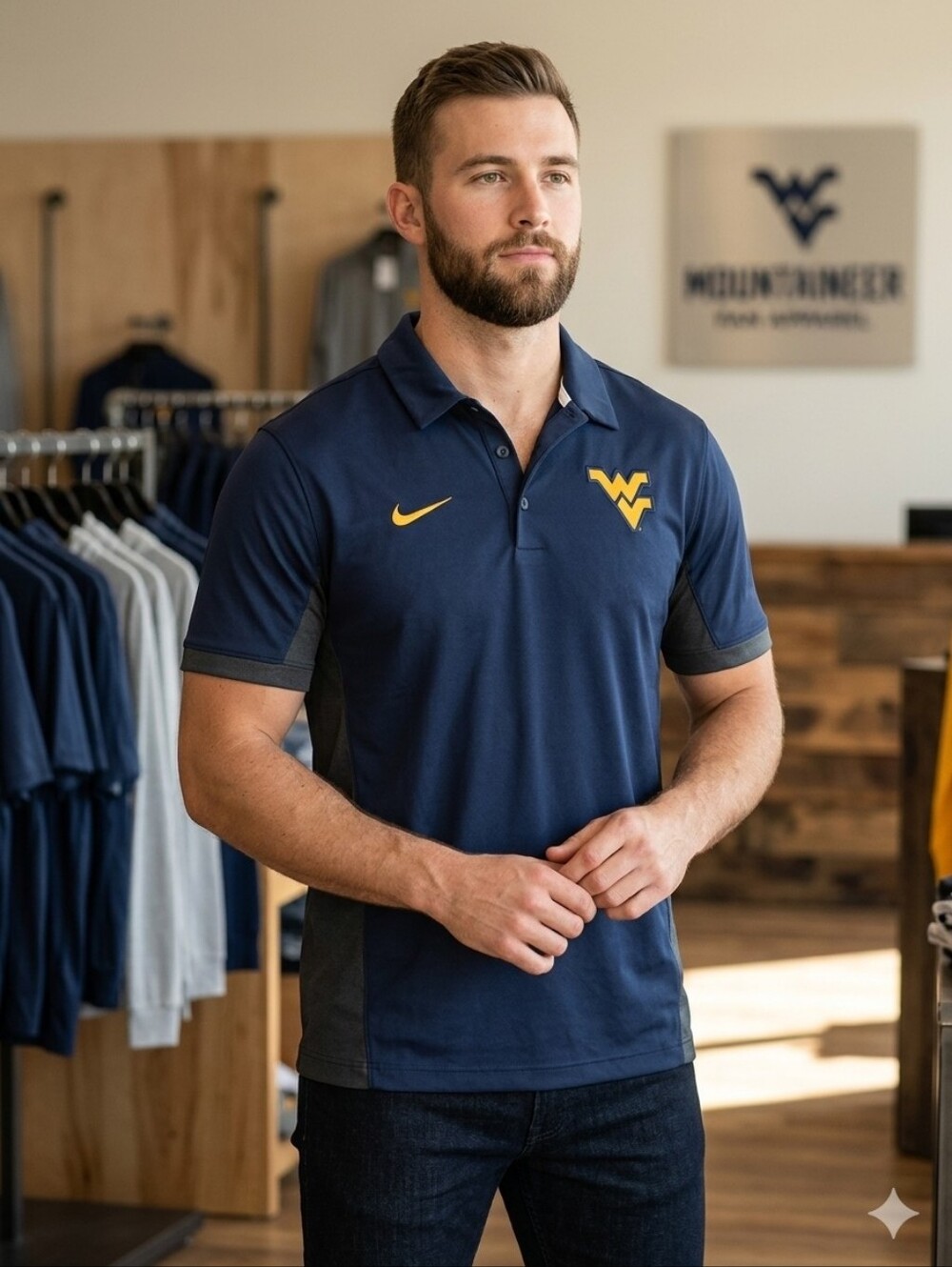 Nike Dri Fit West Virginia Mountaineers Polo Shirt Size Medium